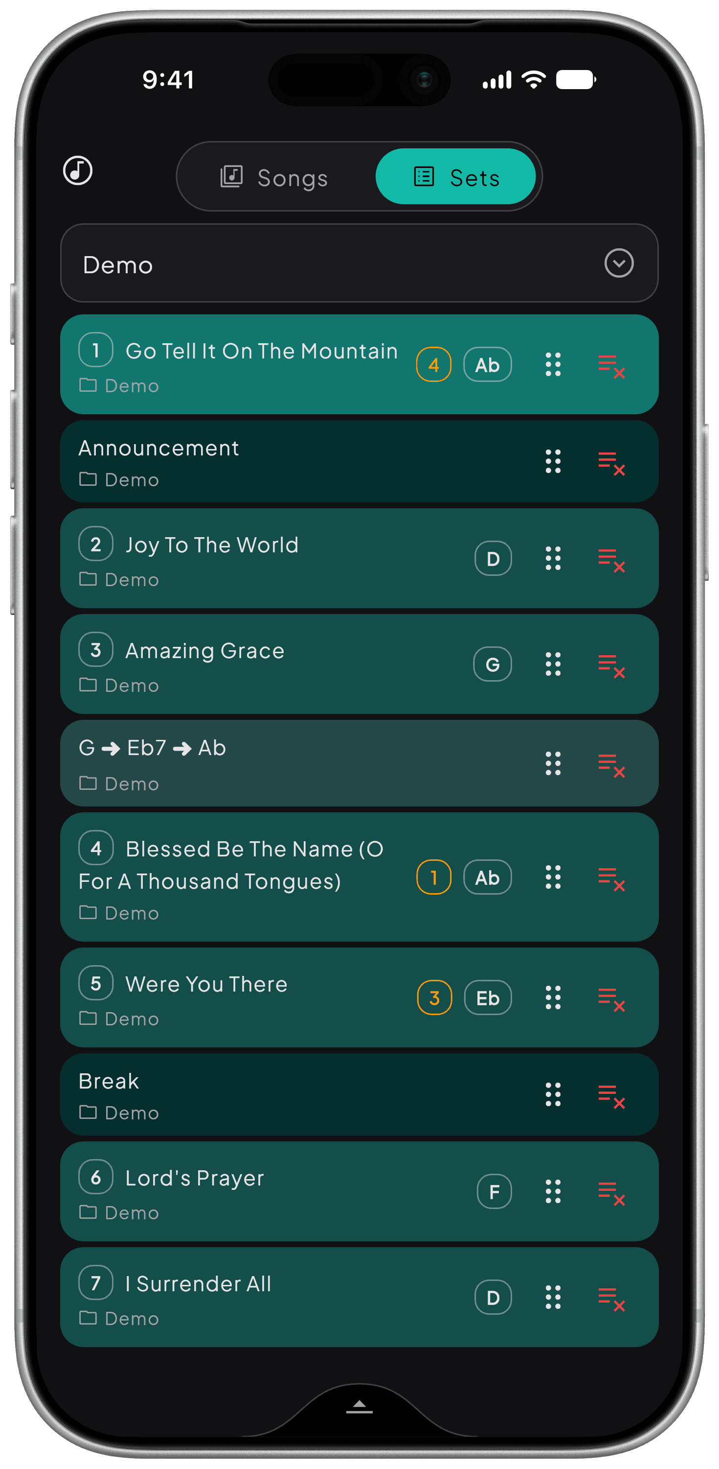 SONGUIDE setlist on a phone